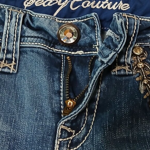 Sexy Couture Jeans Size 7 Low Rise Skinny Embellished Distressed Blue Denim - Picture 6 of 12